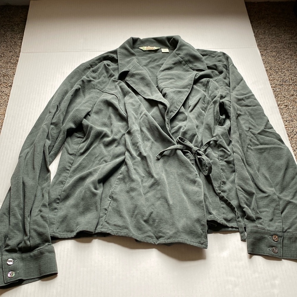 Tommy Bahama Silk Women Size L Green Wrap Jacket